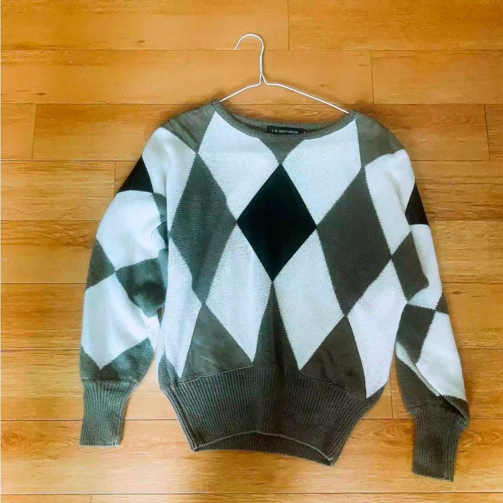 Vintage I.B. Diffusion‎ Argyle Sweater Women’s M Angora Blend Made in Hong Kong